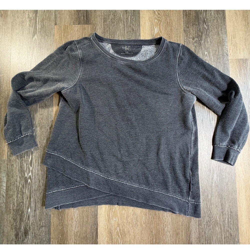 Calvin Klein Sweatshirt Womens XL Gray Acid Wash Tulip Hem Crossover Pullover